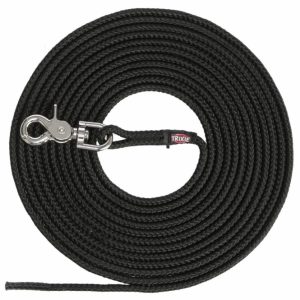 Trixie Schleppleine, rund aus Segeltau mit Trigger Snap Hook – schwarz – 15 m
