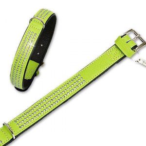 Karlie VINTAGE Strass Halsband 3-reihig – Kiwi – 30 mm, 55 cm