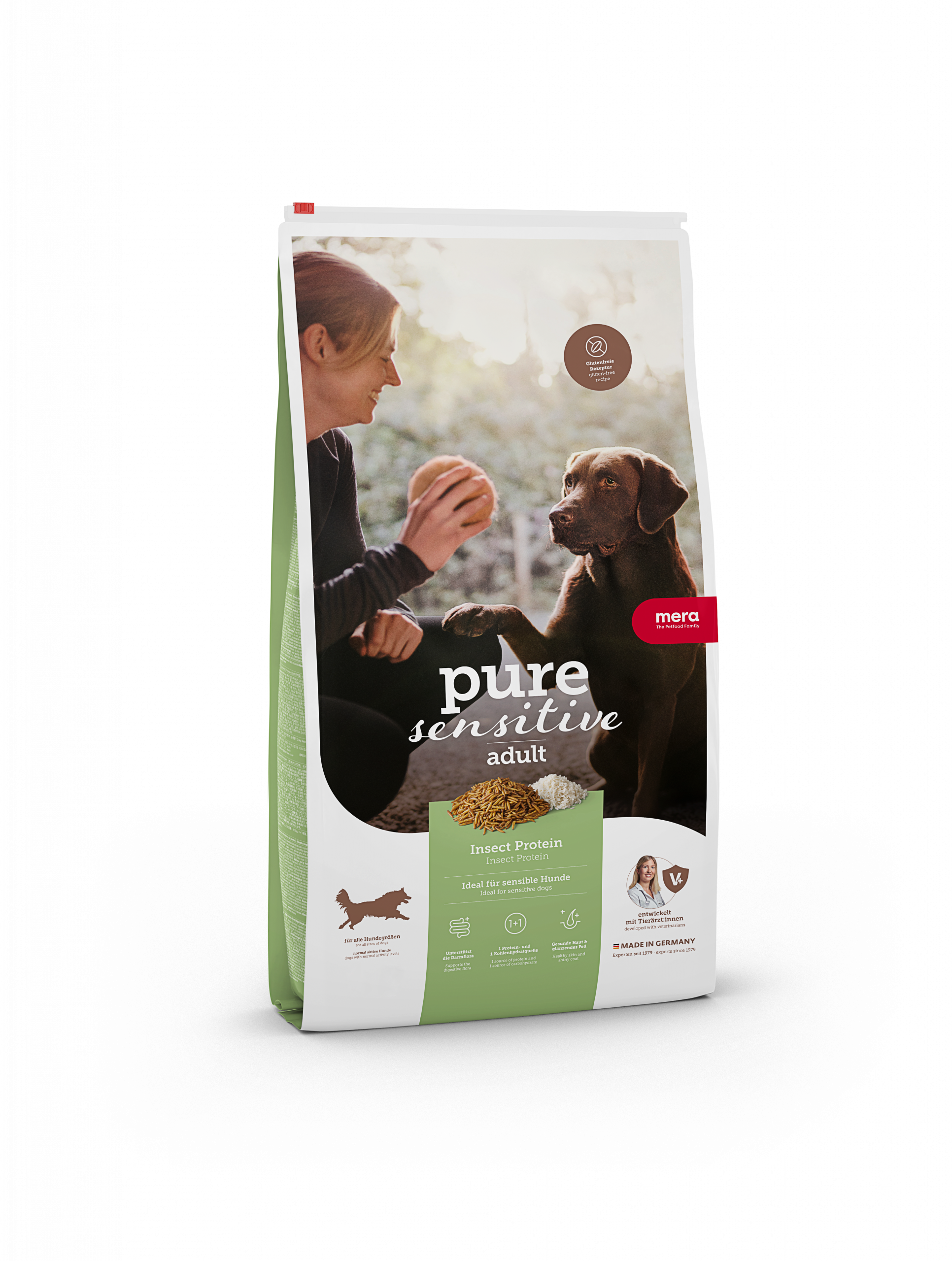 Mera Dog Pure Insect Protein 4kg 4025877565342 mera packaging pure sensitive pack shot 4kg insect und protein adult rgb kopie.png