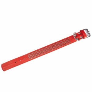 Karlie Vintage Halsband mit 4eck-Nieten 50mm – Rot – 60cm / 50mm